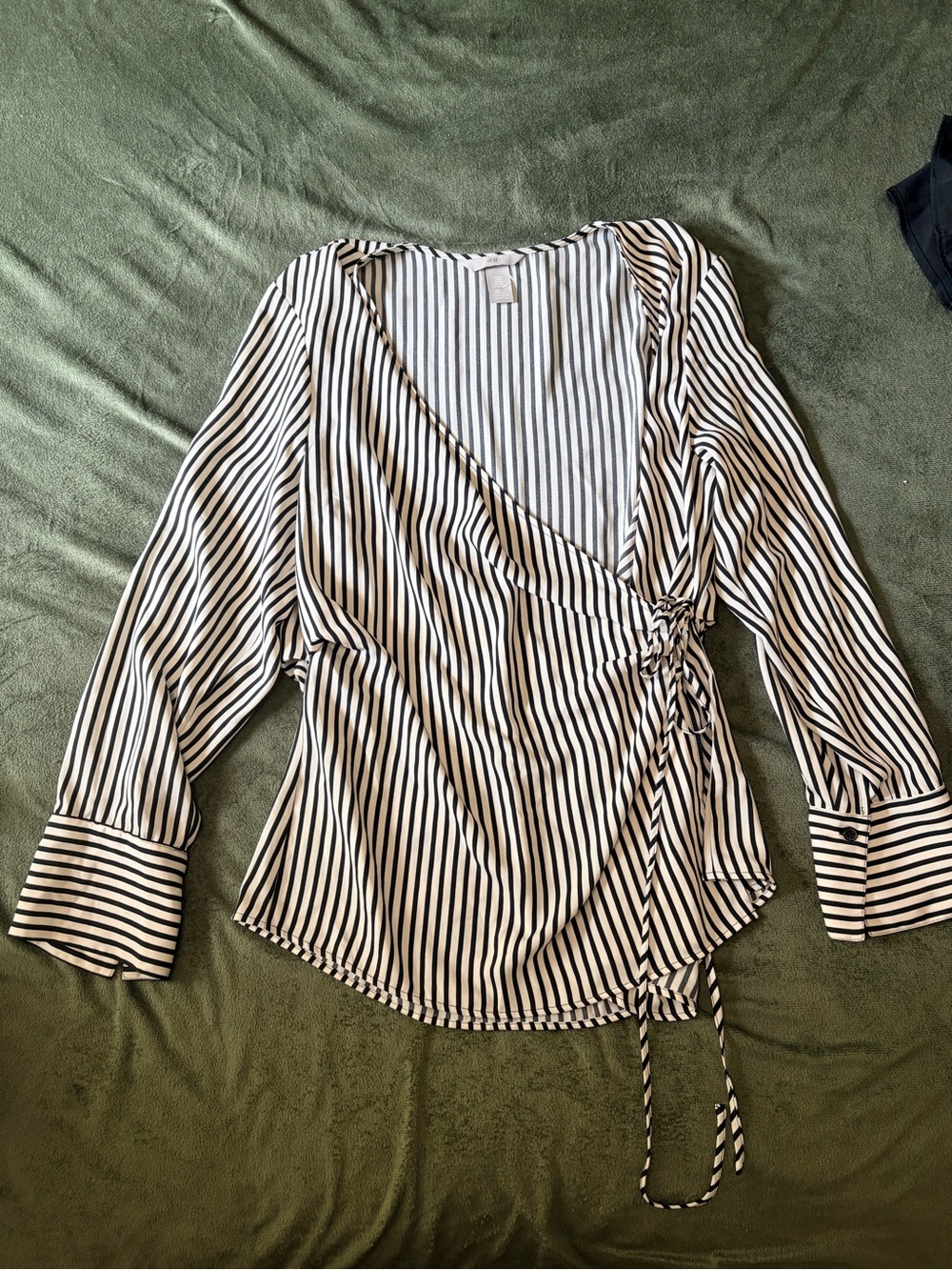 H&M Black and White Vertical Stripe Wrap Top